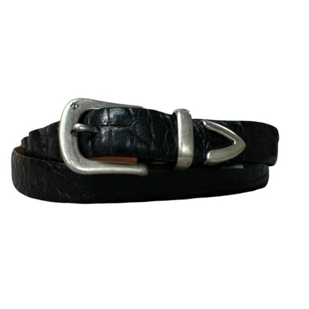 Descente Black Crocodile Embossed Leather Western Belt Silver Buckle Tip 49 Inch